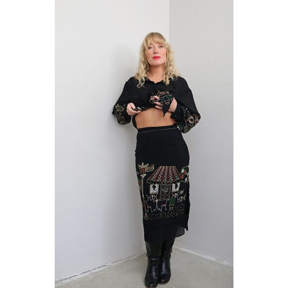 1990's Vintage Moulin Rouge Skirt & Blouse Set ~ Women's XXS XS ~ Opera House - Picture 6 of 10